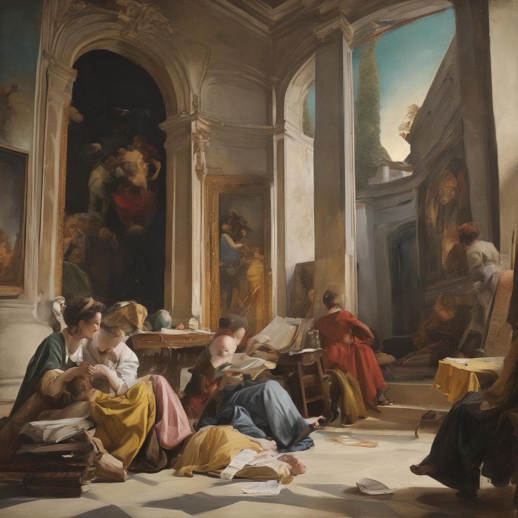 Εικόνα με καλλιτέχνες και καινοτομία στην τέχνη, αρχαιοελληνικό στυλ, ζωντανό και δημιουργικό, εκπαιδευτική και εικαστική εμπειρία, τέχνη και πολιτισμός.